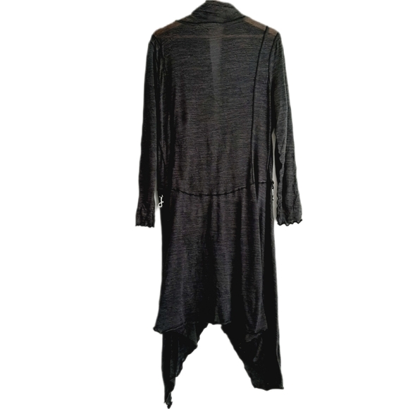 🍒 Open Front w/ Tie Long Fine Knit Cardigan Asymmetric Hem Grey Sz L - Picture 9 of 13